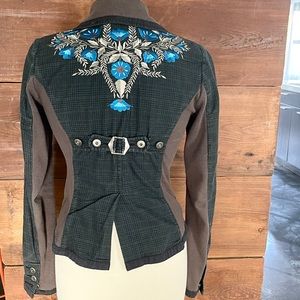 Free People Embroidered Jacket Blazer with Knit stretch sides.